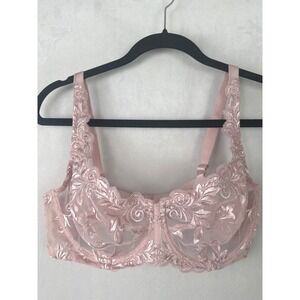 Soma Intimates Pink Floral Embroidered Unlined Underwire Bra 40C Lace Mesh